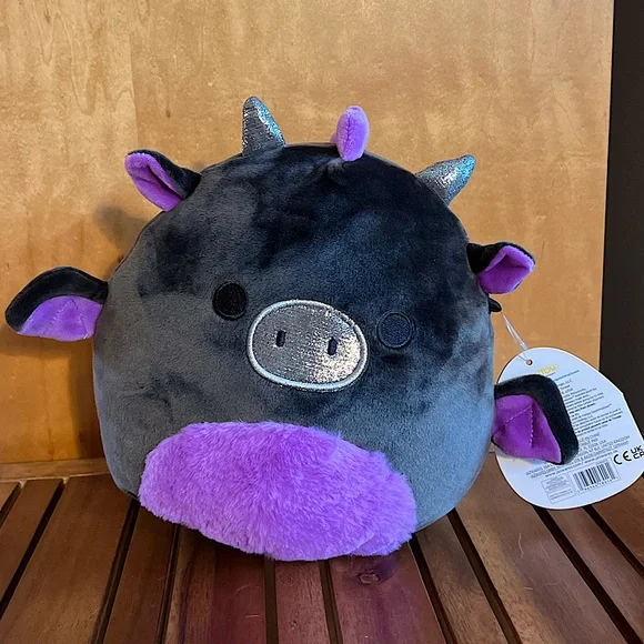 ☎️ NWT FTM 8” Dent the Dragon Squishmallow purple black fuzzy shiny  iridescent